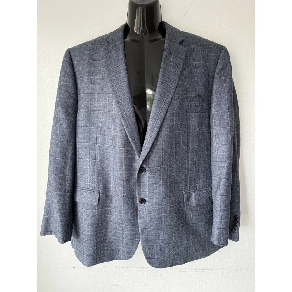 Lauren Ralph Lauren Jacket Mens 46 R Gray Plaid Wool Silk Blazer Business